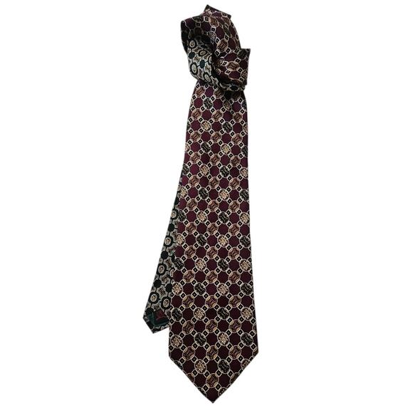 Tommy Hilfiger Men Burgundy Print Vintage Men Silk Tie - Picture 1 of 15